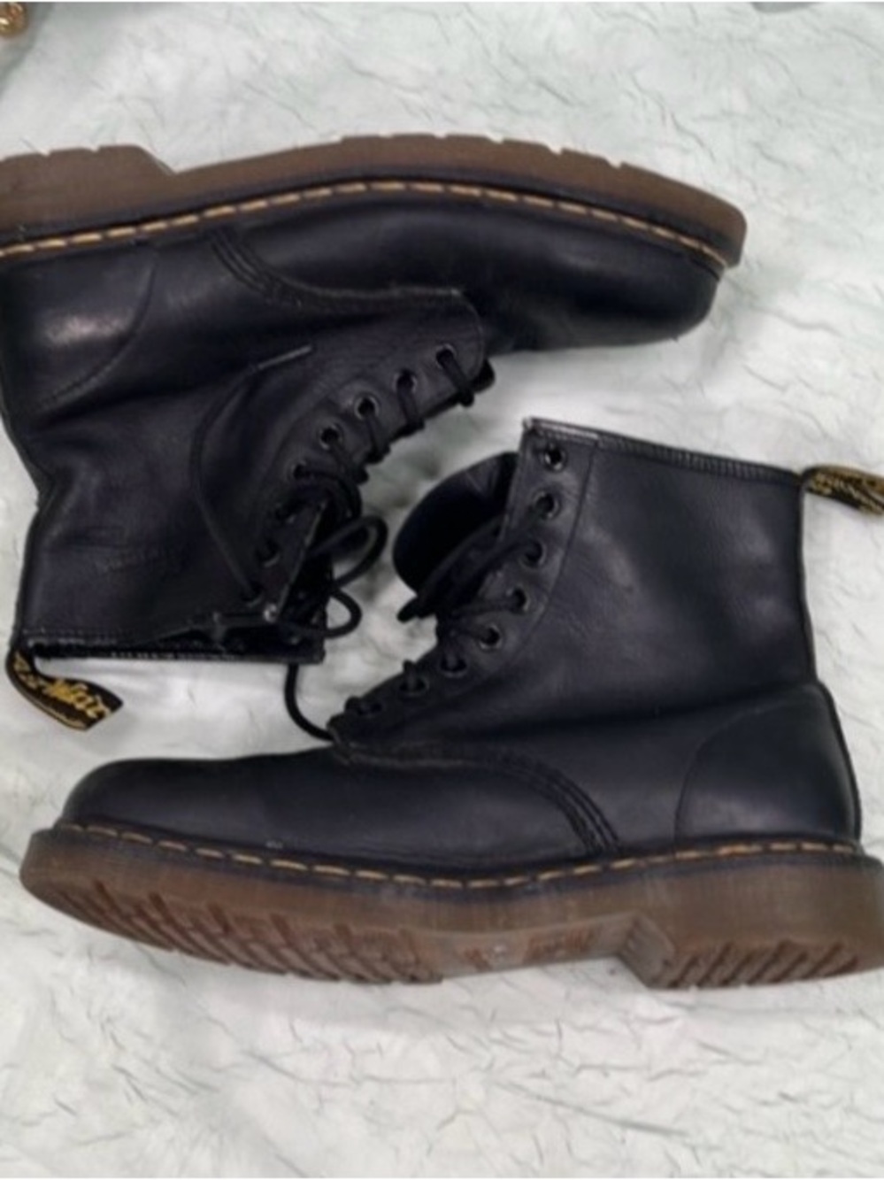 Dr. Martens Black Leather Lace-Up Combat Boots with Brown Soles